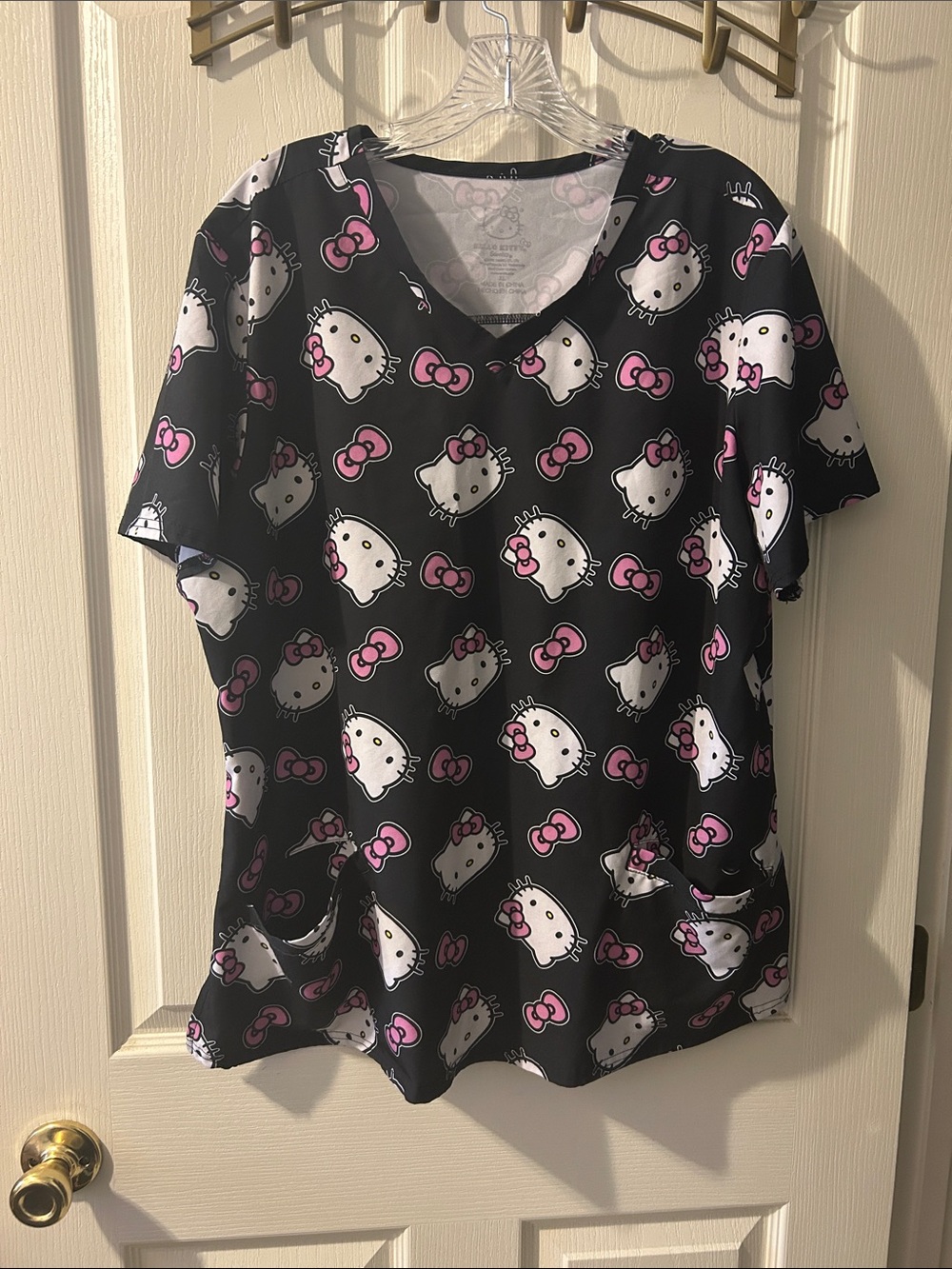 Hello Kitty Black & Pink V Neck scrub Top